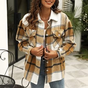 Womens Plaid Shacket Button Down Wool Blend Fall Flannel Shirt Jacket